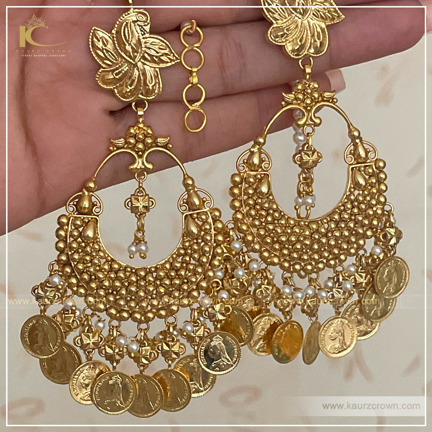 Ginni Minni Traditional Antique Gold Plated Earring , kaurz crown , punjabi jewellery , online jewellery store ,