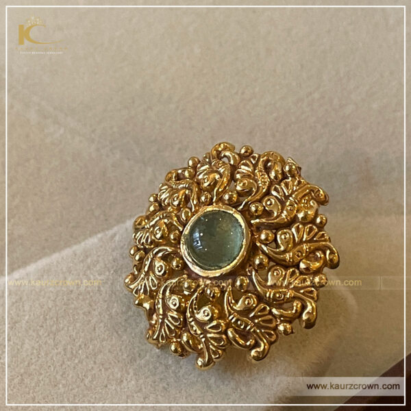 Jind Traditional Antique Gold Plated Stud Earrings with Finger Ring , finger ring , gold plated , kaurz crown , punjabi jewellery , online jewellery