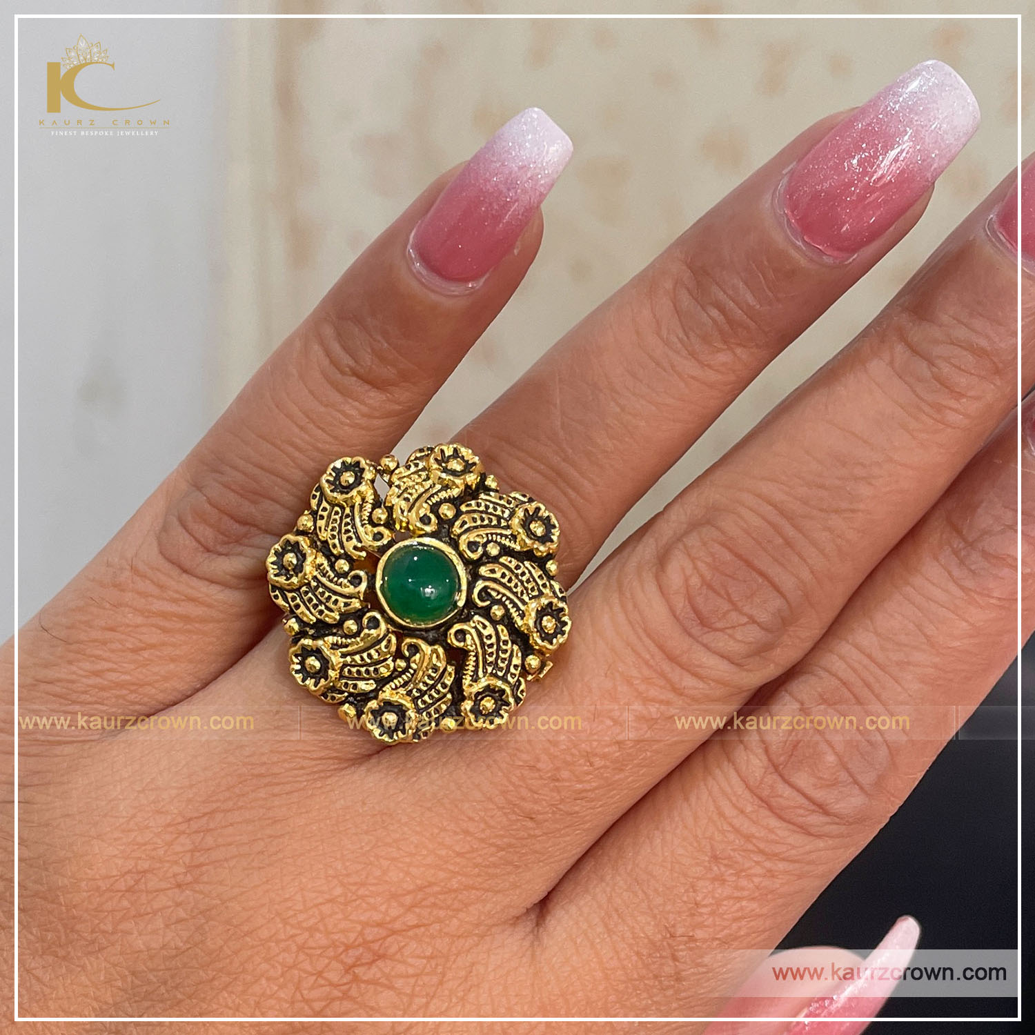 Maalik Traditional Antique Gold Plated Finger Ring , kaurz crown , online jewellery store , punjabi jewellery