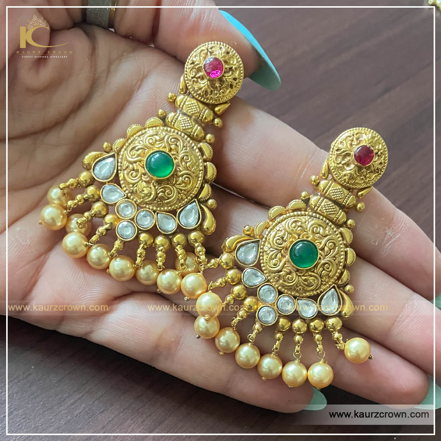 Morni Traditional Antique Gold Plated Earrings , Kaurz Crown , punjabi jewellery , gold plated , online jewellery store