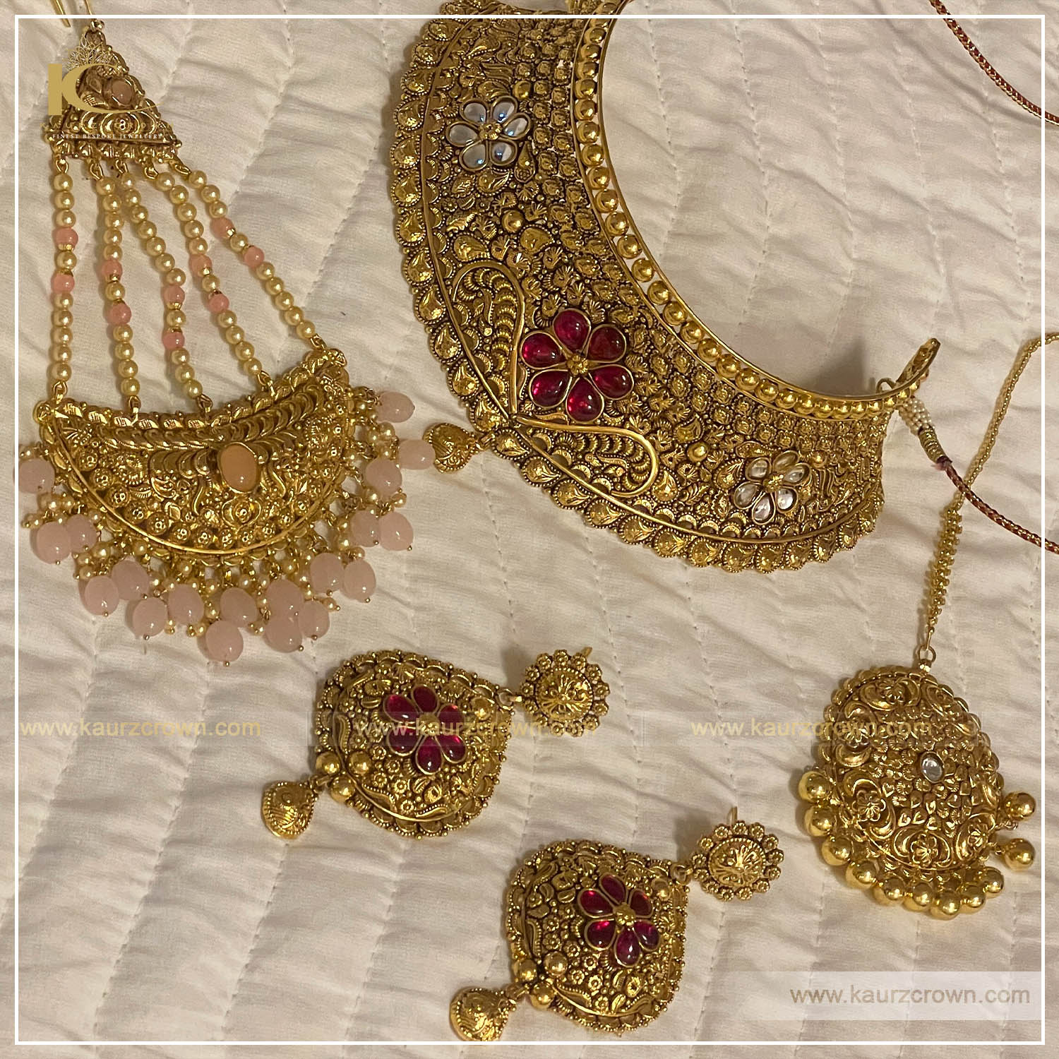 Nagma traditional Antique Gold Plated Choker Set , Kaurz crown , punjabi jewellery , online jewellery store , tikka , passa