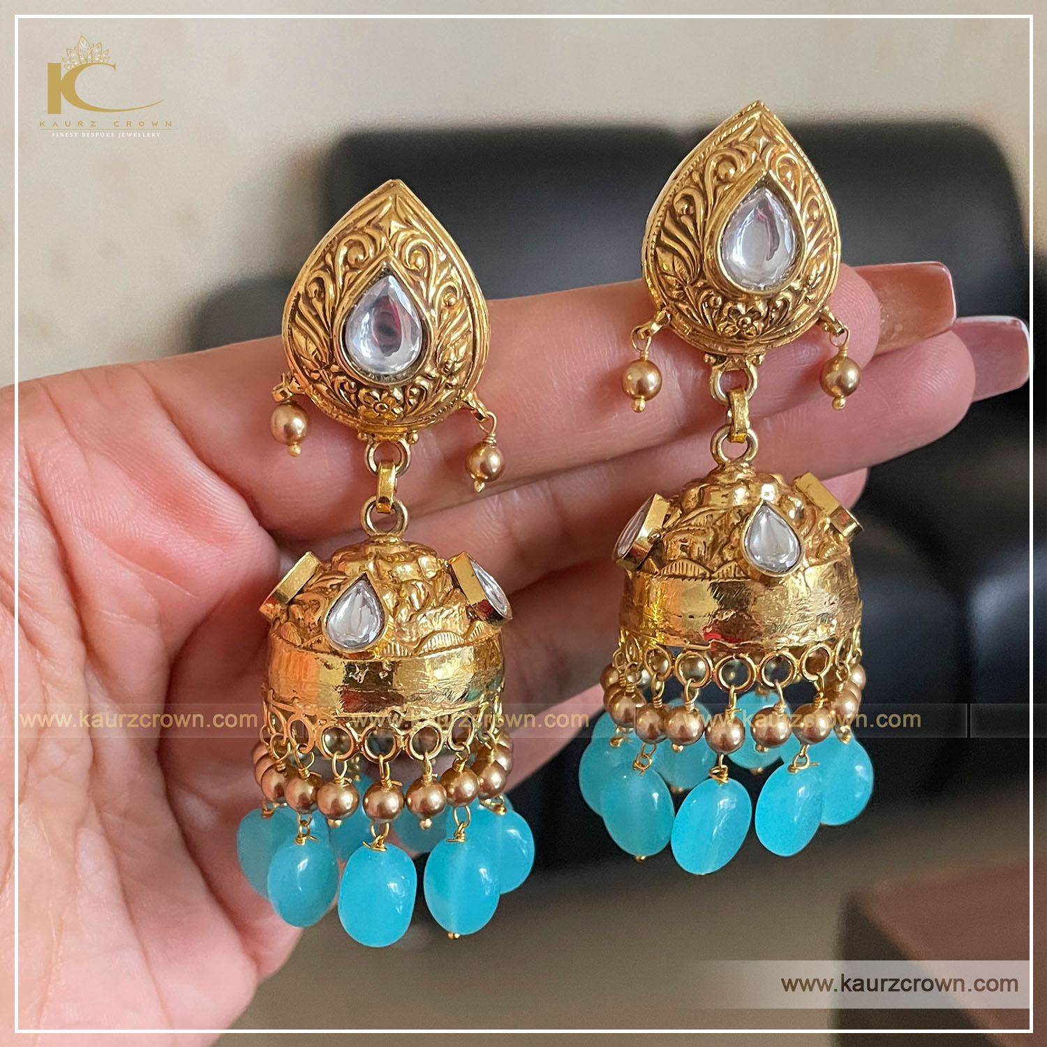 Nazakat Traditional Antique Gold Plated Earrings , Kaurz crown , punjabi jewellery , gold plated , earrings , nazakat , online jewellery store