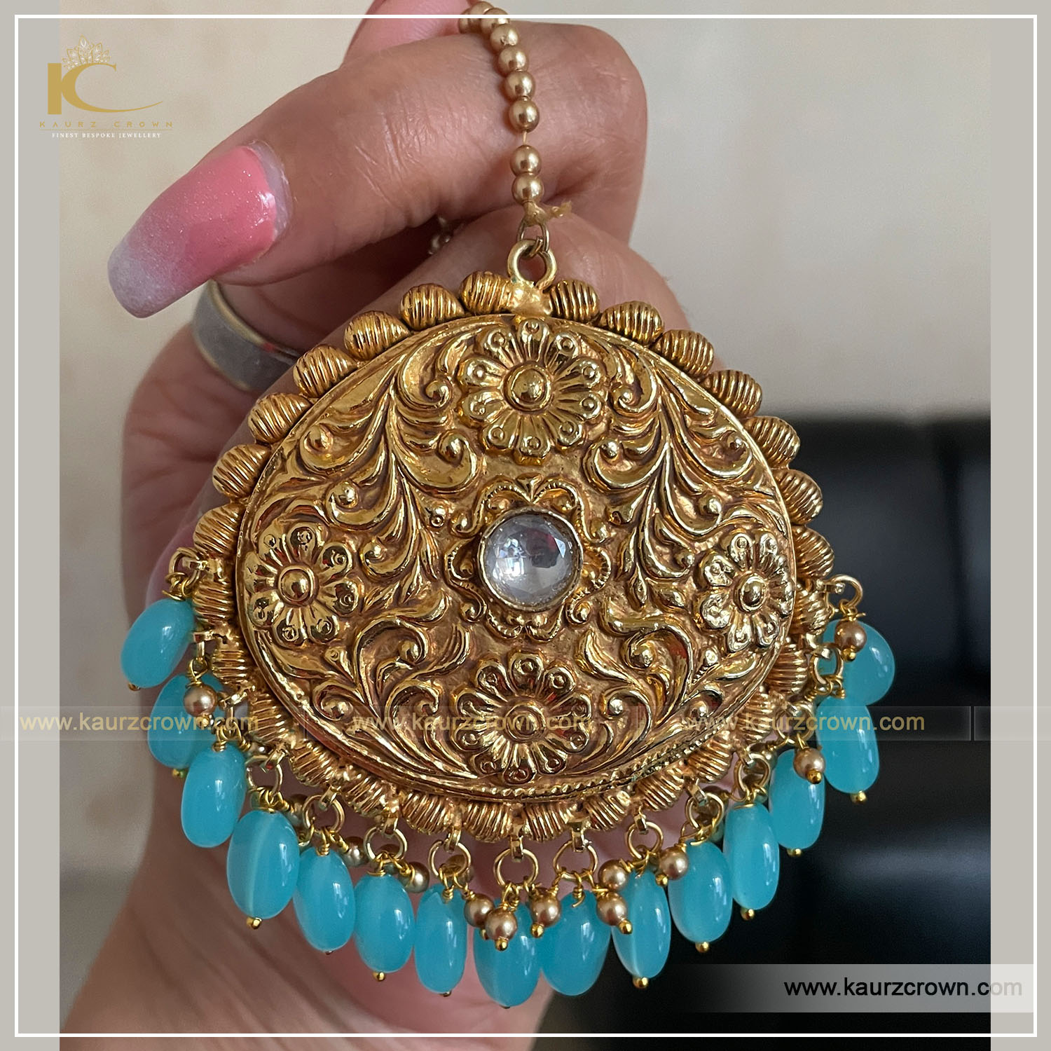 Nazakat Traditional Antique Gold Plated Earrings Tikka Set , kaurz crown , punjabi jewellery , online jewellery store