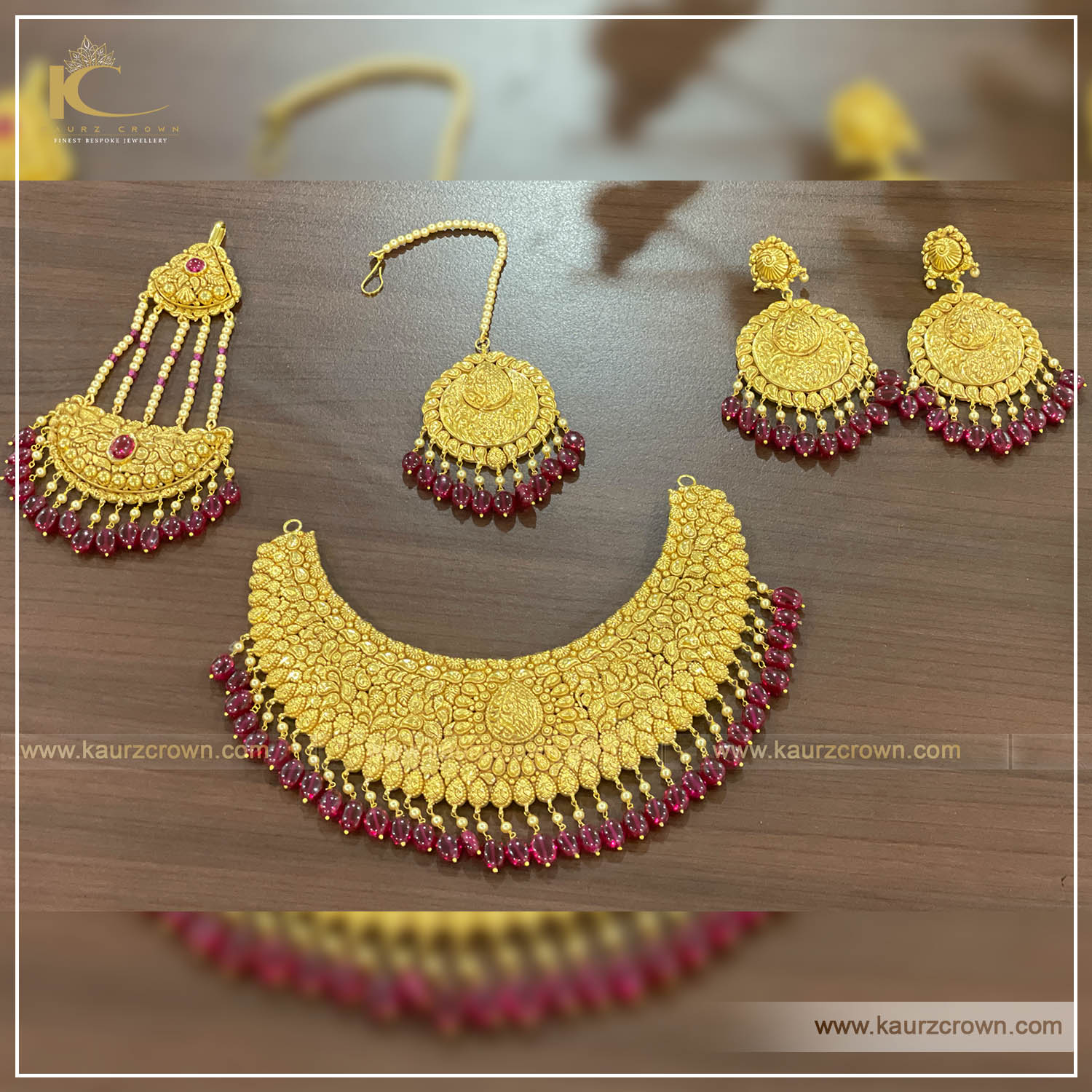 Nimrat Traditional Antique Gold Plated Necklace Set , kaurz crown , punjabi jewellery , tikka , passa , necklace set , nimrat , gold plated , online store