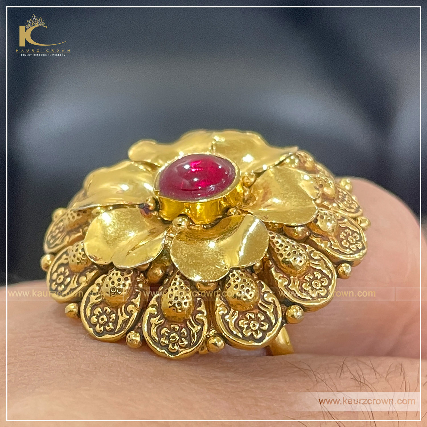 Nosheen Traditional Antique Gold Plated Finger Ring , kaurz crown , punjabi jewellery , gold plated , online jewellery store