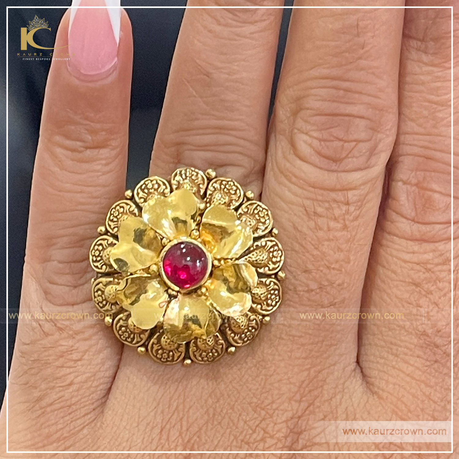 Nosheen Traditional Antique Gold Plated Finger Ring , kaurz crown , punjabi jewellery , gold plated , online jewellery store