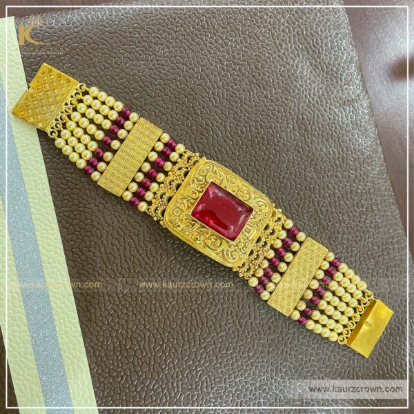 Jadau Bracelet Studded with Rubies and Emeralds in 22ct Gold Hallmark