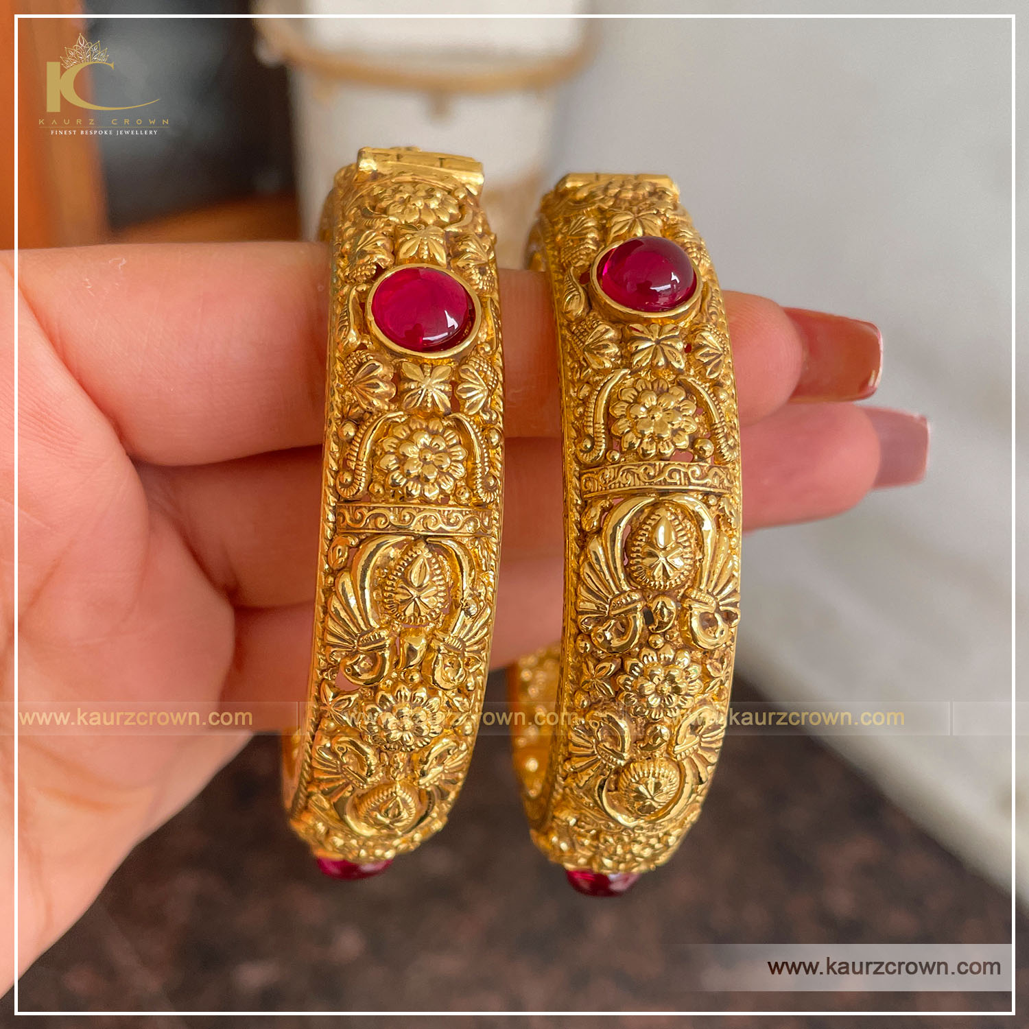 Raabia Traditional Antique Gold Plated Bangles , kaurz crown , punjabi jewellery , online jewellery store