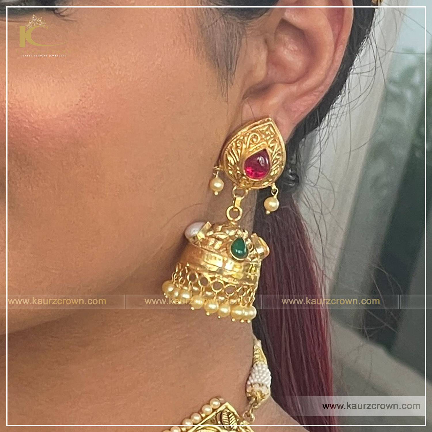 Samreet Navratan Traditional Antique Gold Plated Earrings , Gold plated , online jewellery Store , choker set , gold jewellery