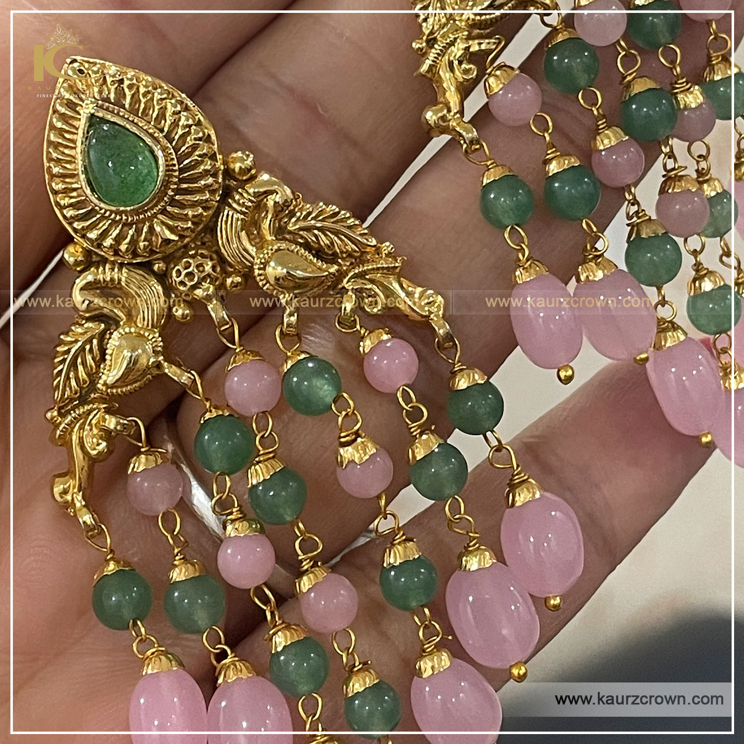 Aasmeen Traditional Antique Gold Plated Earrings , kaurz crown , punjabi jewellery , gold plated , earrings , aasmeen , pink earrings