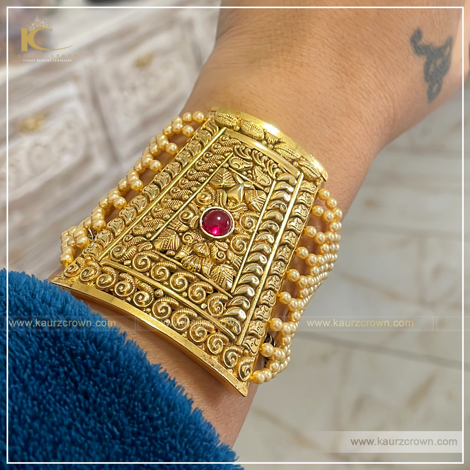 Afsa Traditional Antique Gold Plated Baahi (Bracelet) , kaurz crown , punjabi jewellery , Gold plated , Afsa , Traditonal Choker Set