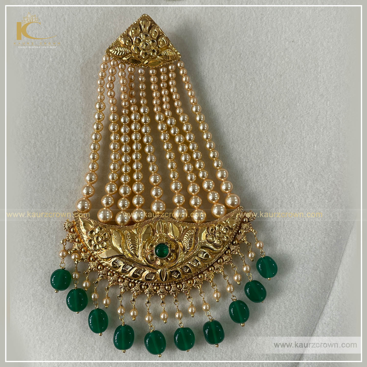 Fiza , Gold plated , necklace set , kaurz crown , punjbai jewellery store , online store , passa , tikka , earrings , green stone , gold plated Passa