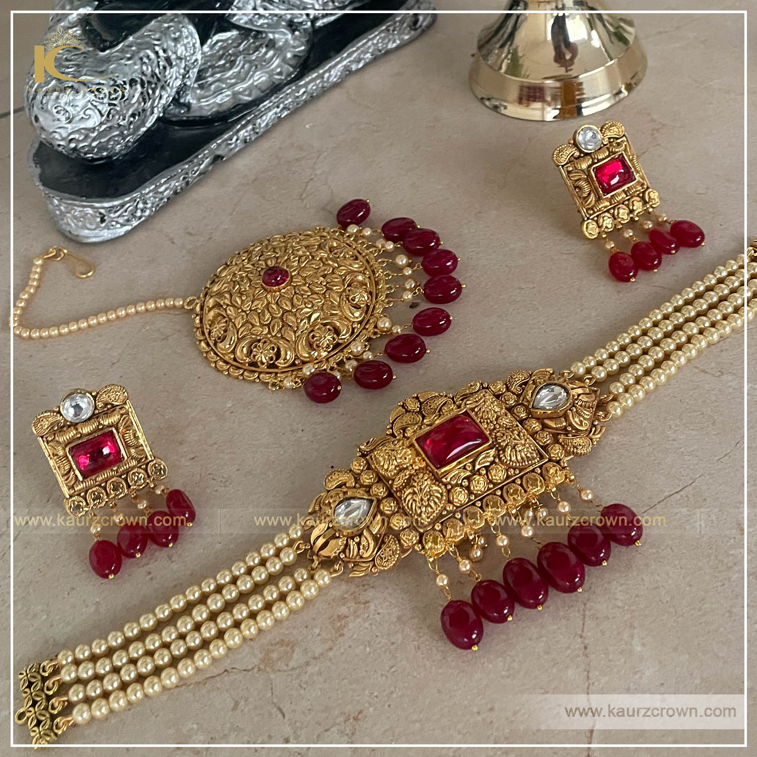 Haseen Traditional Antique Gold Plated Choker Set , kaurz crown , punjabi jewellery , online jewellery store , choker set , gold plated , roheeni ,