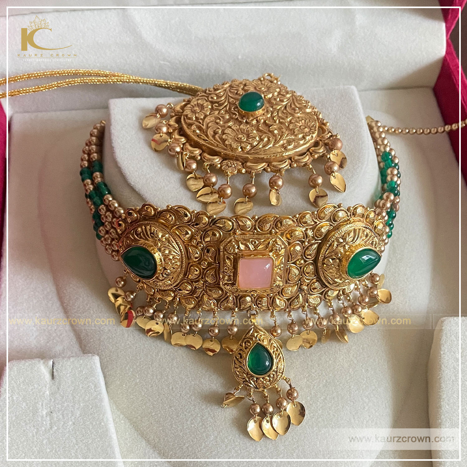 Liyakat Pipal Patti Traditional Antique Gold Plated Choker Set , kaurz crown , punjabi jewellery , pipal patti , gold plated , liyakat choker set
