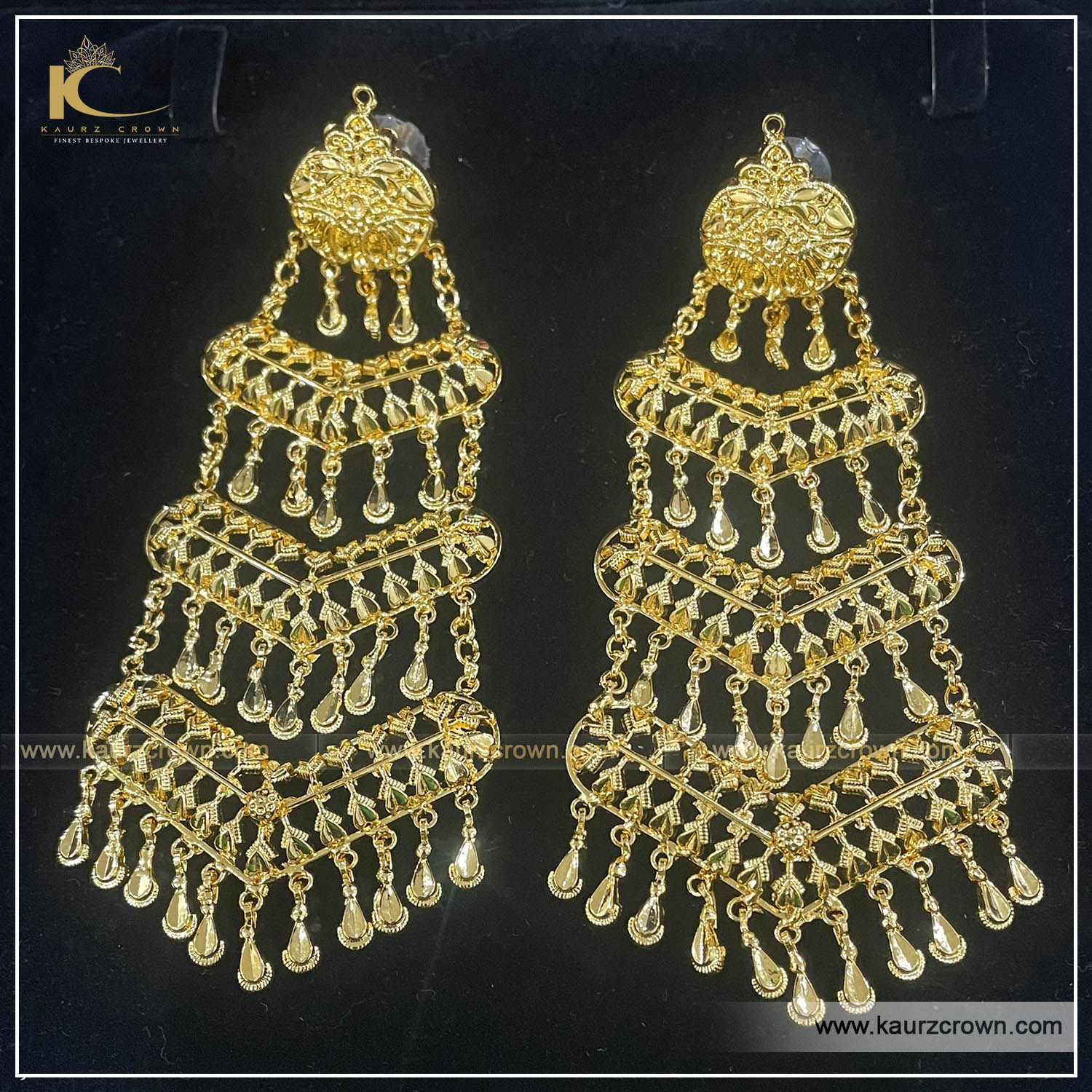 Meet Traditional Gold Plated Jhallar Earrings , kaurz crown , punjabi , jewellery , meet earrings , jhallar , gold plated , meet earrings
