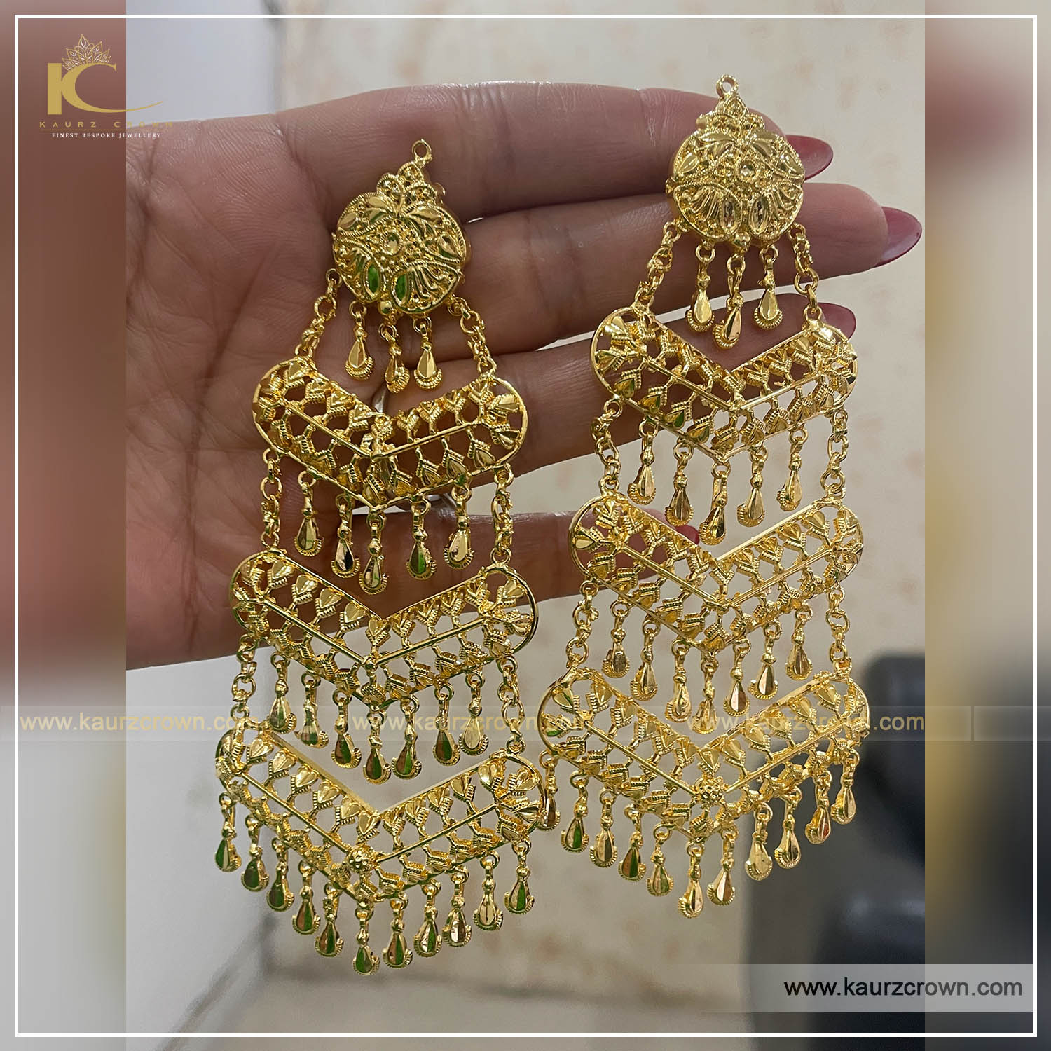 Meet Traditional Gold Plated Jhallar Earrings , kaurz crown , punjabi , jewellery , meet earrings , jhallar , gold plated , meet earrings