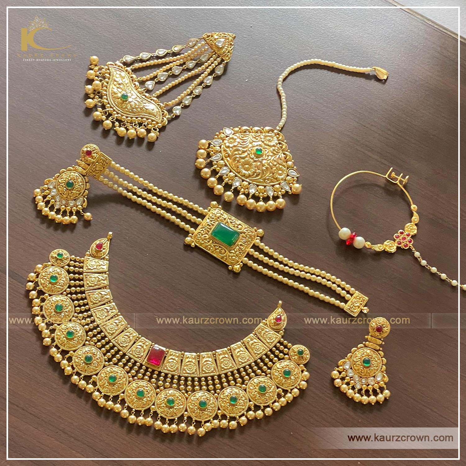 Morni Bridal Traditional Antique Gold Plated Necklace , kaurz crown , punjabi jewellery , online jewellery store , morni bridal necklace set , tikka , passa , earrings , choker , tikka