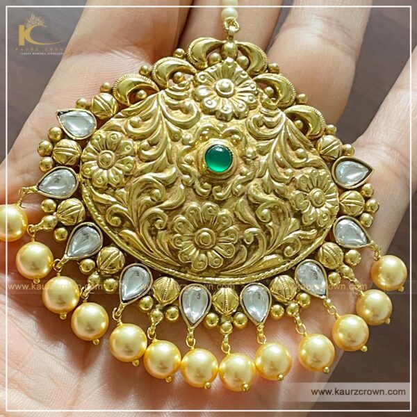 Morni Bridal Traditional Antique Gold Plated Necklace , kaurz crown , punjabi jewellery , online jewellery store , morni bridal necklace set , tikka , passa , earrings , choker , tikka