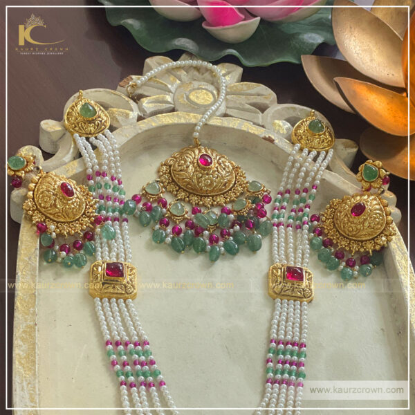 Mumtaz Traditional Antique Gold Plated Rani Haar (Long Necklace) , kaurz crown , punjabi jewellery , gold jewellery , Mumtaz Rani Haar , Gold plated ,