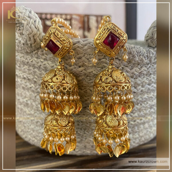 Heavy Lakshmi Traditional Design Gold Jhumki Earrings With Double Color  Stones For Ladies ER1728