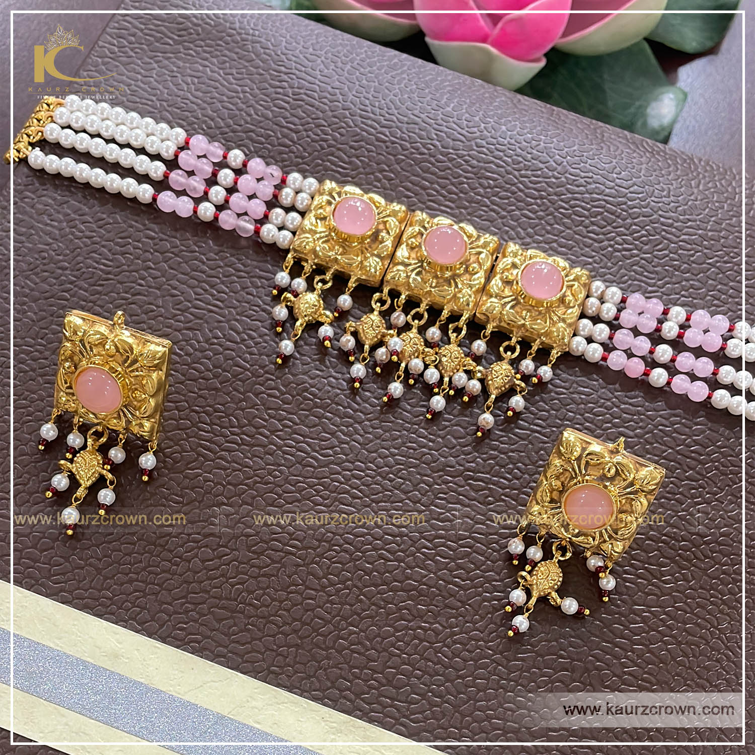 Samaira Traditional Antique Gold Plated Choker Set (Pink) , punjabi jewellery , online jewellery store , choker set