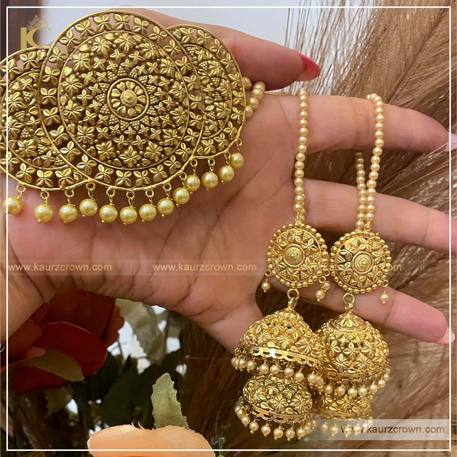 Areesha Traditional Antique Gold Plated Choker Set , kaurz crown , punjabi jewellery , online jewellery store , online store , gold plated ,