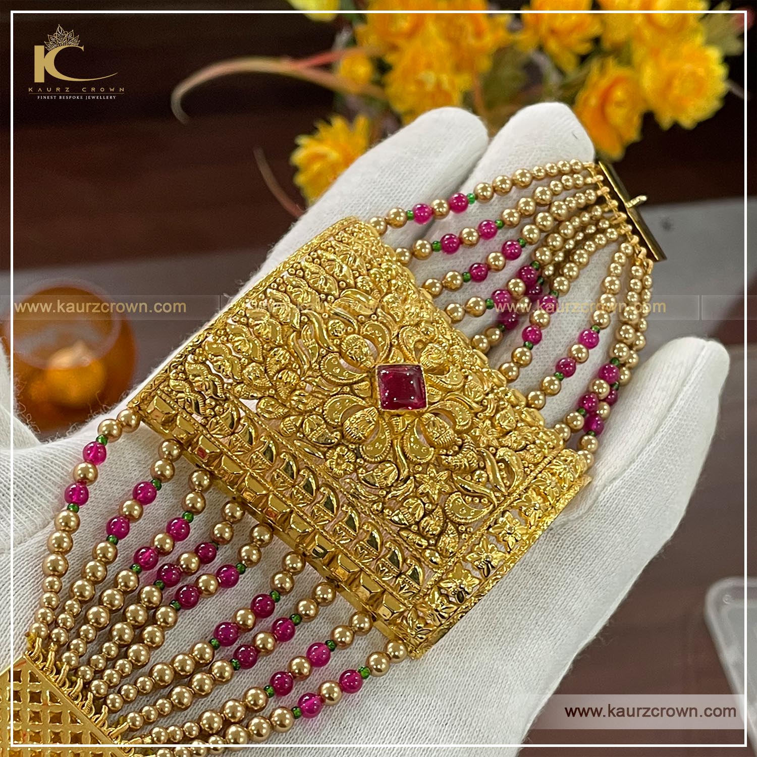 Hazeema Traditional Antique Gold Plated Baahi (Bracelet) , kaurz crown , punjabi jewellery , gold plated , traditional jewellery , hazeema , gold plated baahi