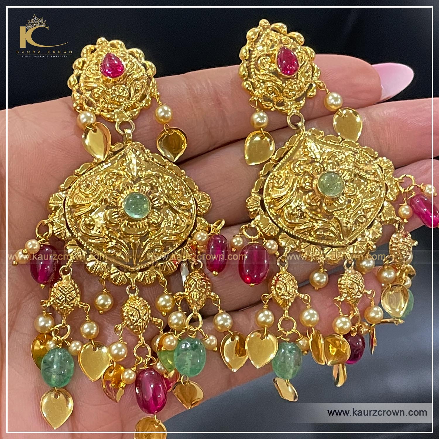 Liyakat Traditional Antique Gold Plated Earrings (Ruby) , kaurz crown , punjabi jewellery , online jewellery store , choker set , gold plated choker set , liyakat Gold Plated Earrings