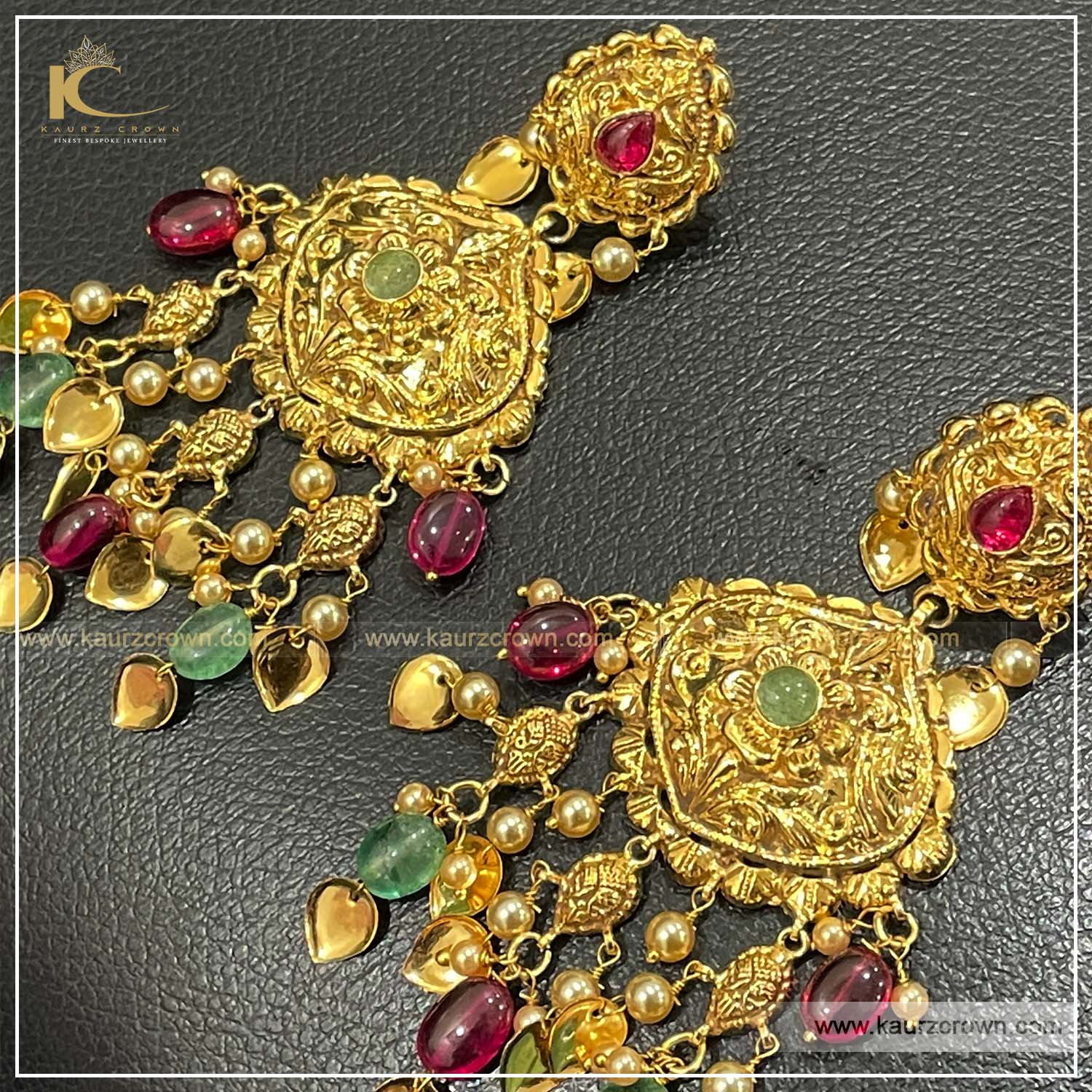Liyakat Traditional Antique Gold Plated Earrings (Ruby) , kaurz crown , punjabi jewellery , online jewellery store , choker set , gold plated choker set , liyakat Gold Plated Earrings