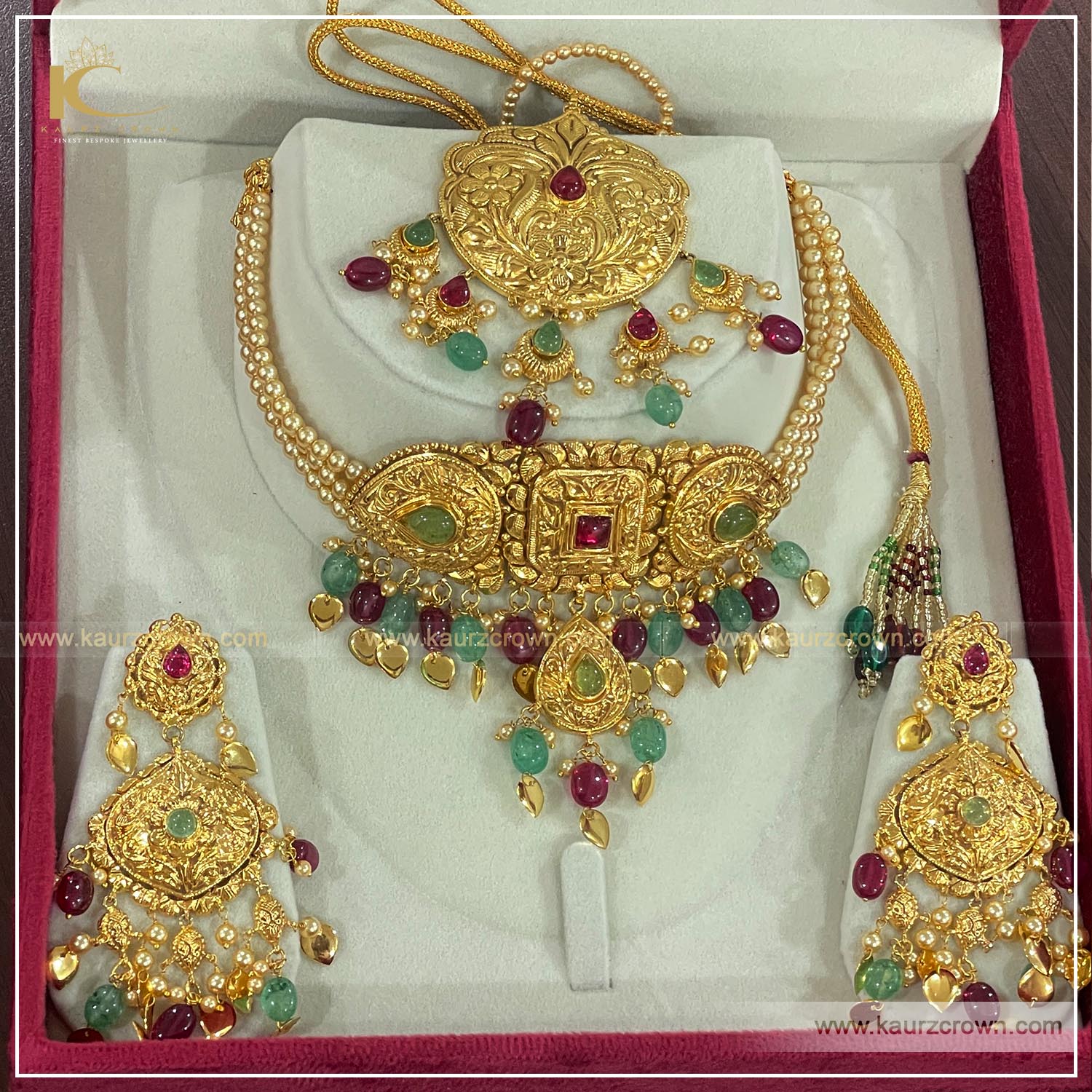 Liyakat Traditional Antique Gold Plated Choker Set (Ruby) , kaurz crown , punjabi jewellery , online jewellery store , choker set , gold plated choker set , liyakat choker set
