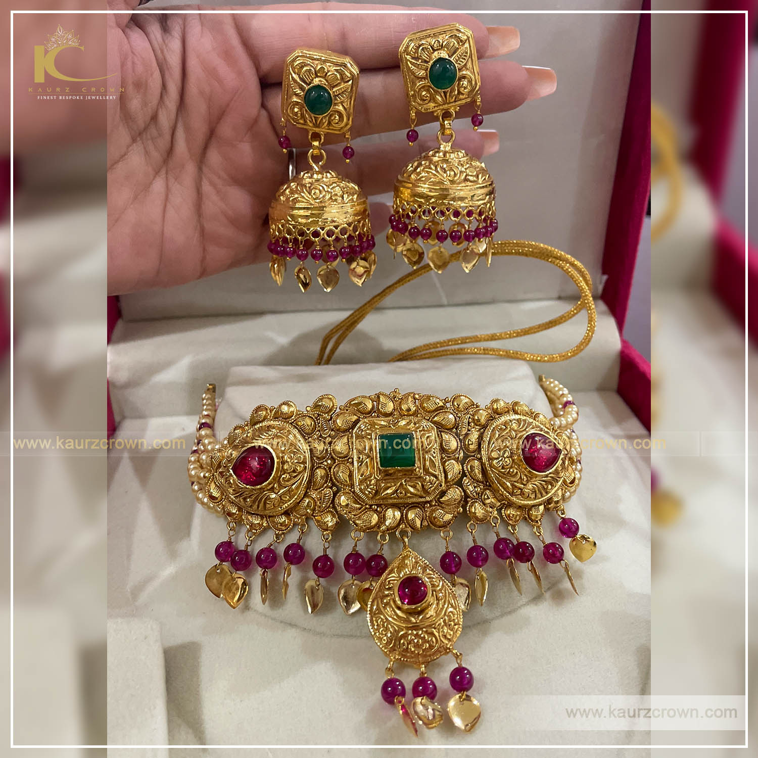 Maham Traditional Antique Gold Plated Choker Set , kaurz crown , maham choker set , kaurz crown jewellery , traditional gold plated , online jewellery store