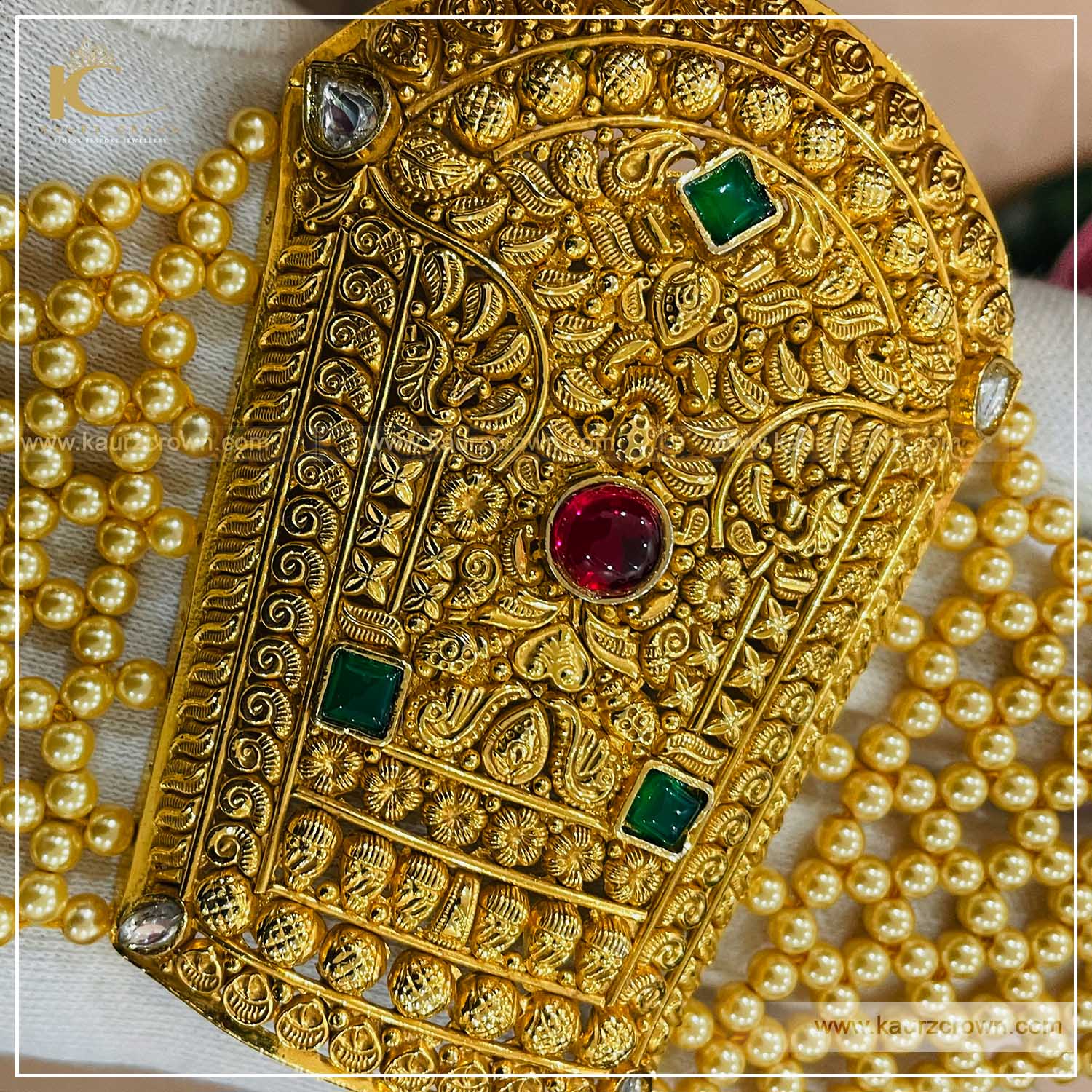 Mahzabin Traditional Antique Gold Plated Baahi (Bracelet) , kaurz crown , punjbai jewellery , online jewellery store , online store