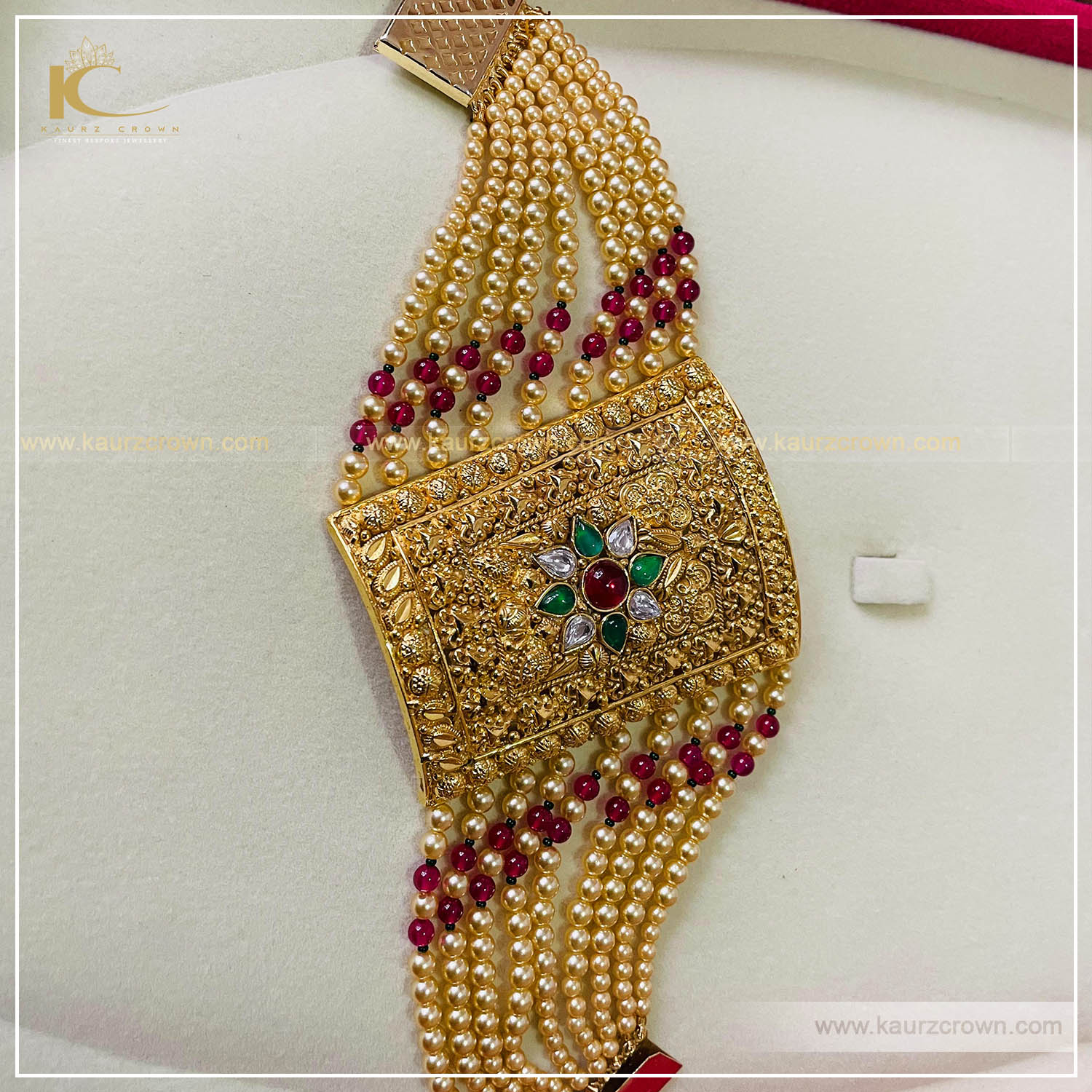 Raaga Traditional Antique Gold Plated Baahi (Bracelet) , kaurz crown , punjabi jewellery , online store , gold plated , kundan stone