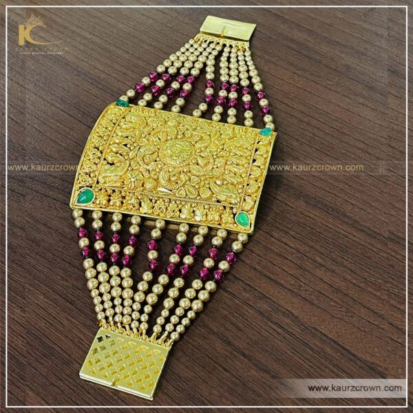 Ruksana Traditional Antique Gold Plated Baahi (Bracelet) , kaurz crown , punjabi jewellery , traditonal jewellery , online jewellery store , ruksaba , gold plated baahi , traditonal bracelet