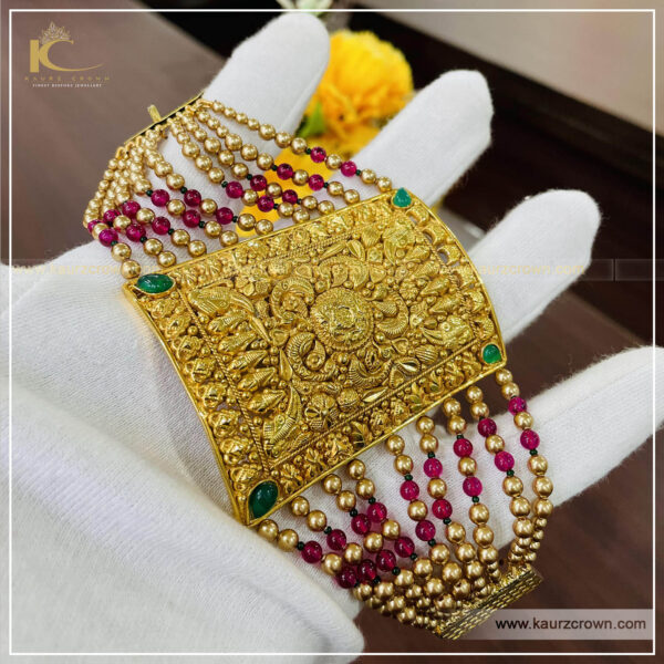 Ruksana Traditional Antique Gold Plated Baahi (Bracelet) , kaurz crown , punjabi jewellery , traditonal jewellery , online jewellery store , ruksaba , gold plated baahi , traditonal bracelet