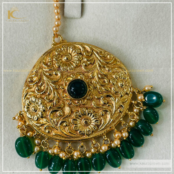 Shanaya Traditional Antique Gold Polished Tikka , kaurz crown , gold plated , tikka , traditional jewellery