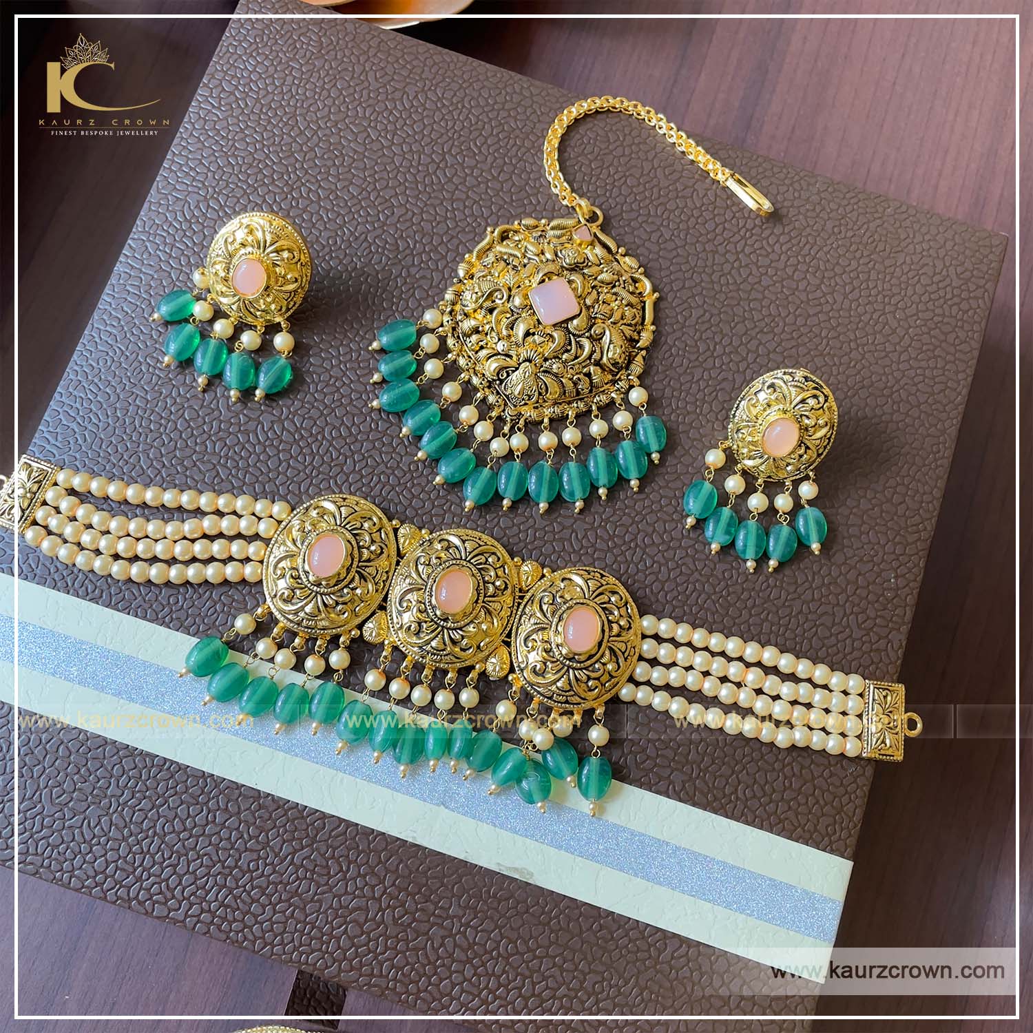 Eman Traditional Antique Gold Plated Choker Set , kaurz crown , punjabi jewellery , online jewellery store , eman choker set , gold plated jewellery , gold plated earrings