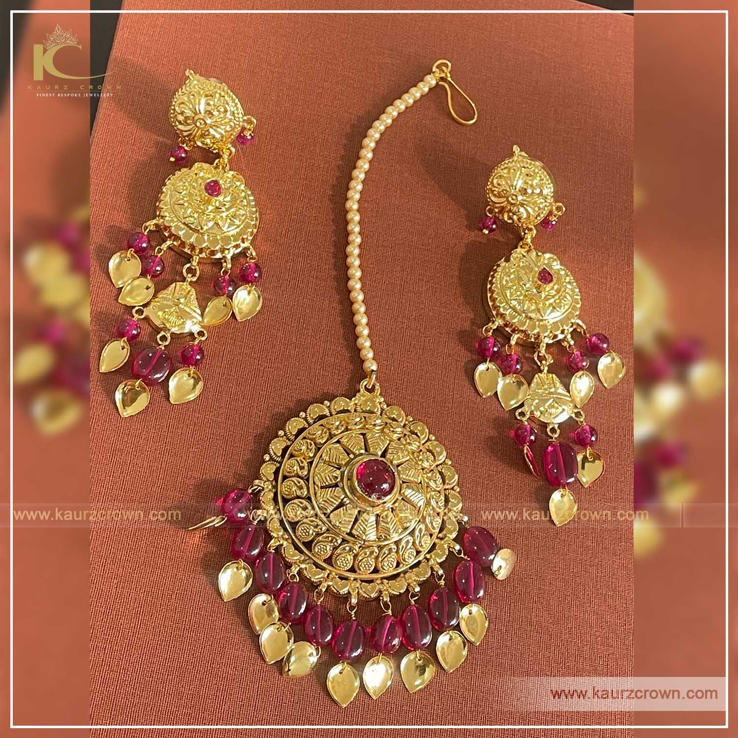 Suhag Traditional Antique Gold Plated Earrings Tikka Set , Kaurz crown , online jewellery store , suhag earrings tikka set kaurz crown jewellery Suhag Tikka set