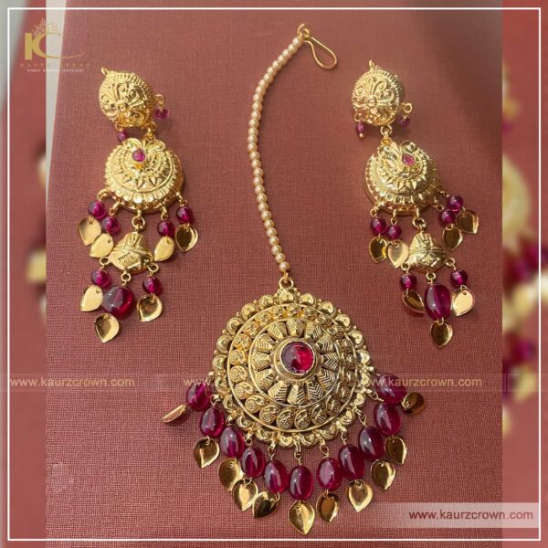 Suhag Traditional Antique Gold Plated Earrings Tikka Set , Kaurz crown , online jewellery store , suhag earrings tikka set kaurz crown jewellery Suhag Tikka set