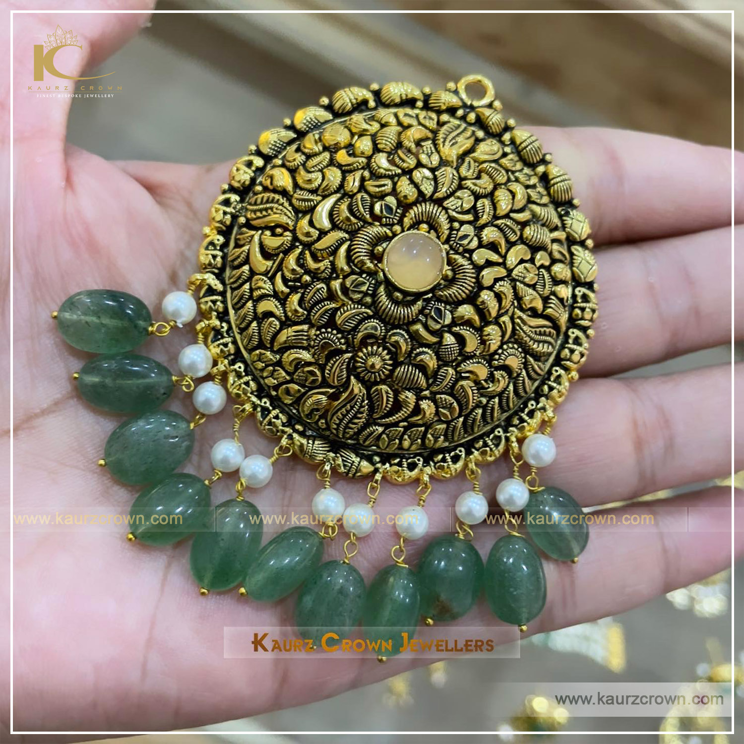 Eman Traditional Antique Gold Plated Choker Set (Mint Green) , kaurz crown jewellery , online jewellery store , eman choker , gold plated jewellery , gold plated choker set , online jewellery shop