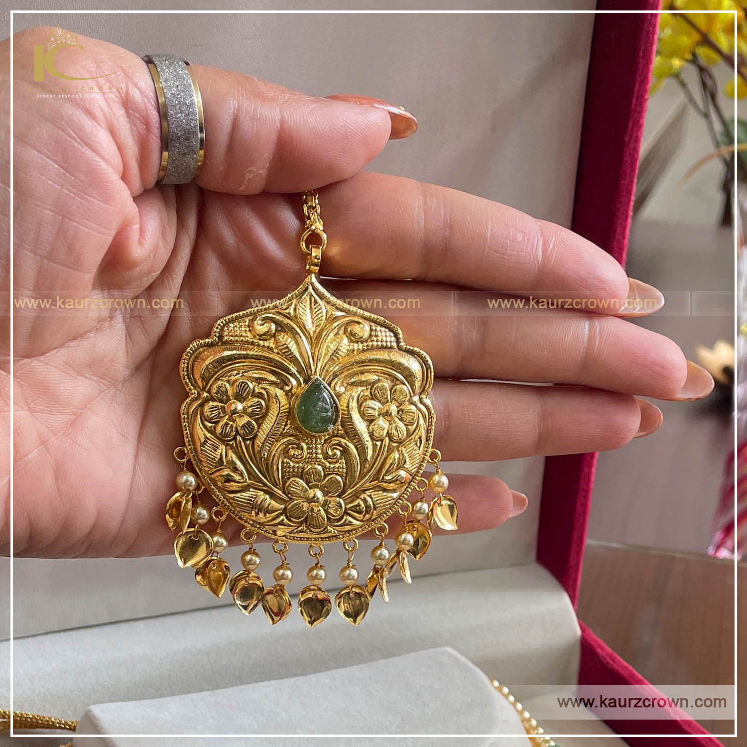 Liyakat Pipal Patti Traditional Antique Gold Plated Choker Set (Pink) , kaurz crown jewellery , liyakat choker set , liyakat traditional choker set , pipal patti choker set