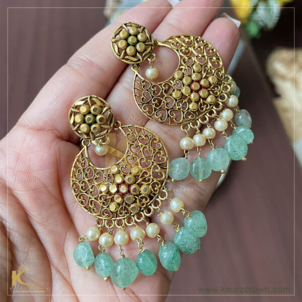 Sea Green Meenakari Jhumka with Golden Bali Earrings | FashionCrab.com