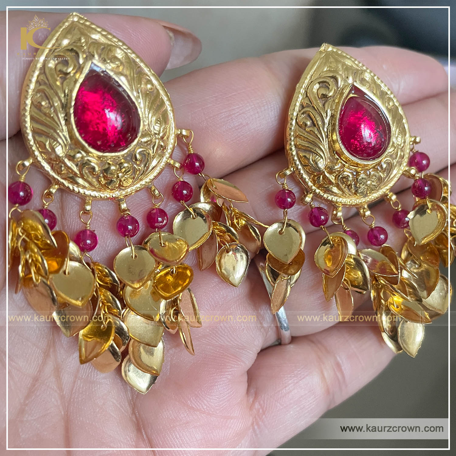 Baby pink earrings and tikka set with pipal patti in traditional jewel –  Timeless desires collection