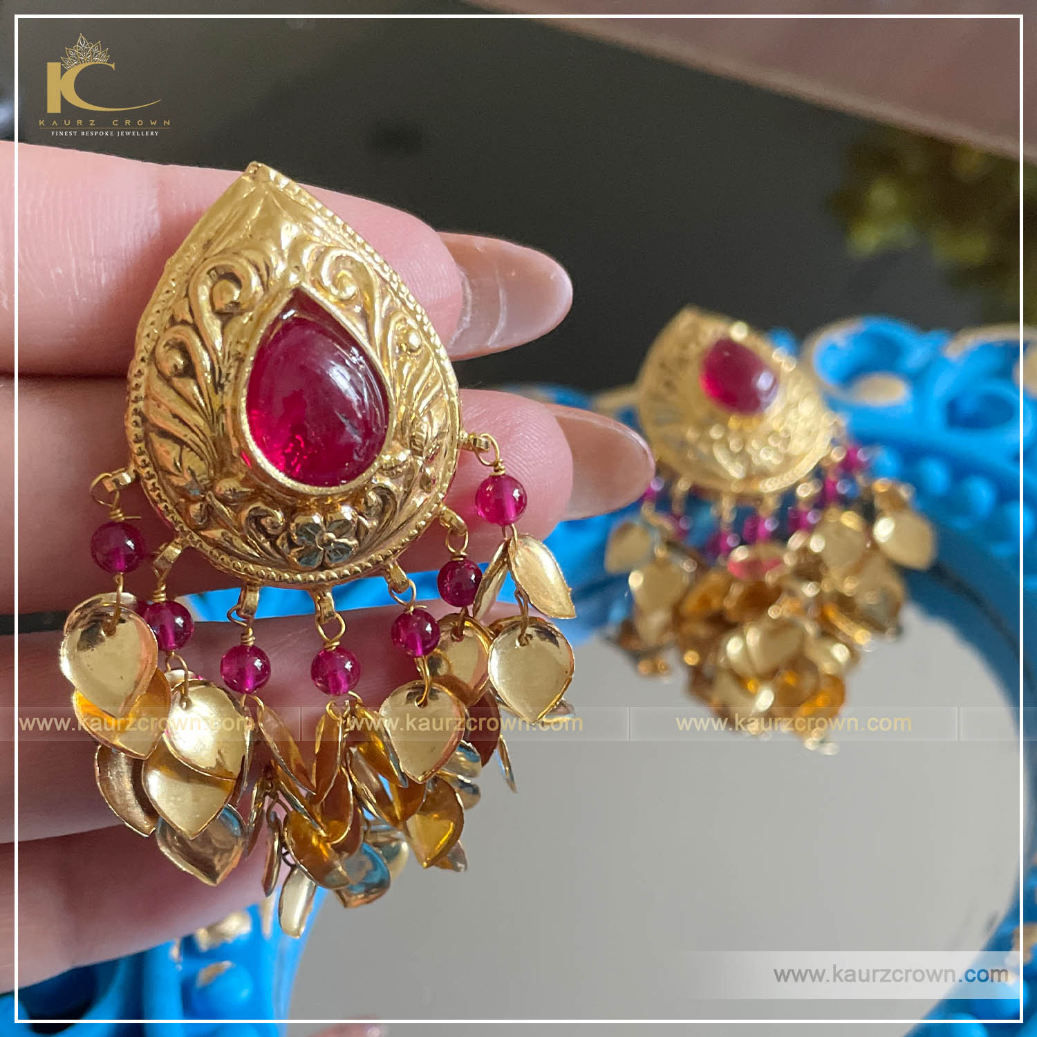 Hania Traditional Antique Gold Plated Earrings , kaurz crown jewellery , hania traditional antique , punjabi jewellery , gold plated , earrings