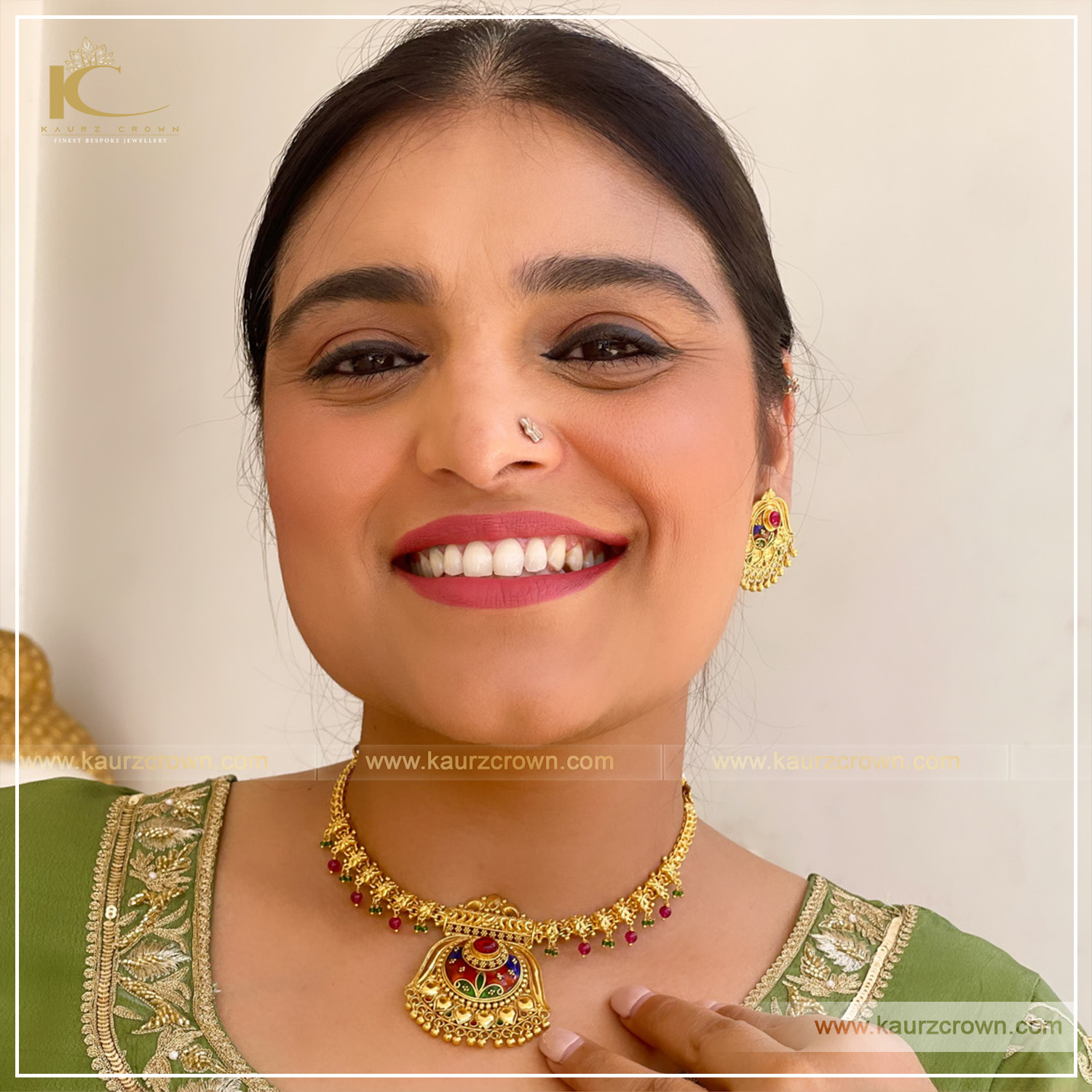 Kabeera Traditional Antique Gold Plated Choker Set , kaurz crown jewellery , punjabi jewellery store , online shop , gold plated