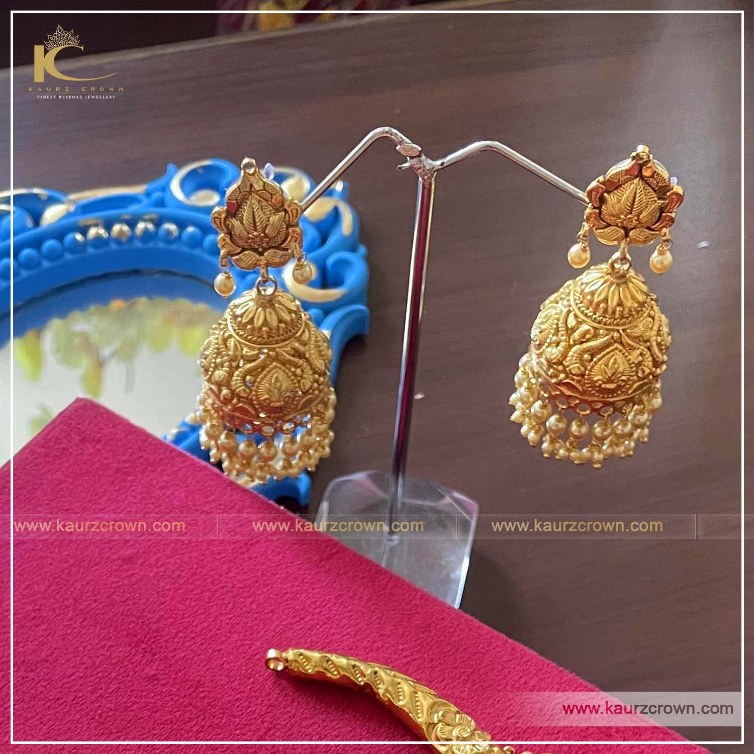 Nawla Traditional Antique Gold Plated Choker Set , kaurz crown jewellery , online store , punjabi jewellery , gold plated choker set , nawla choker set