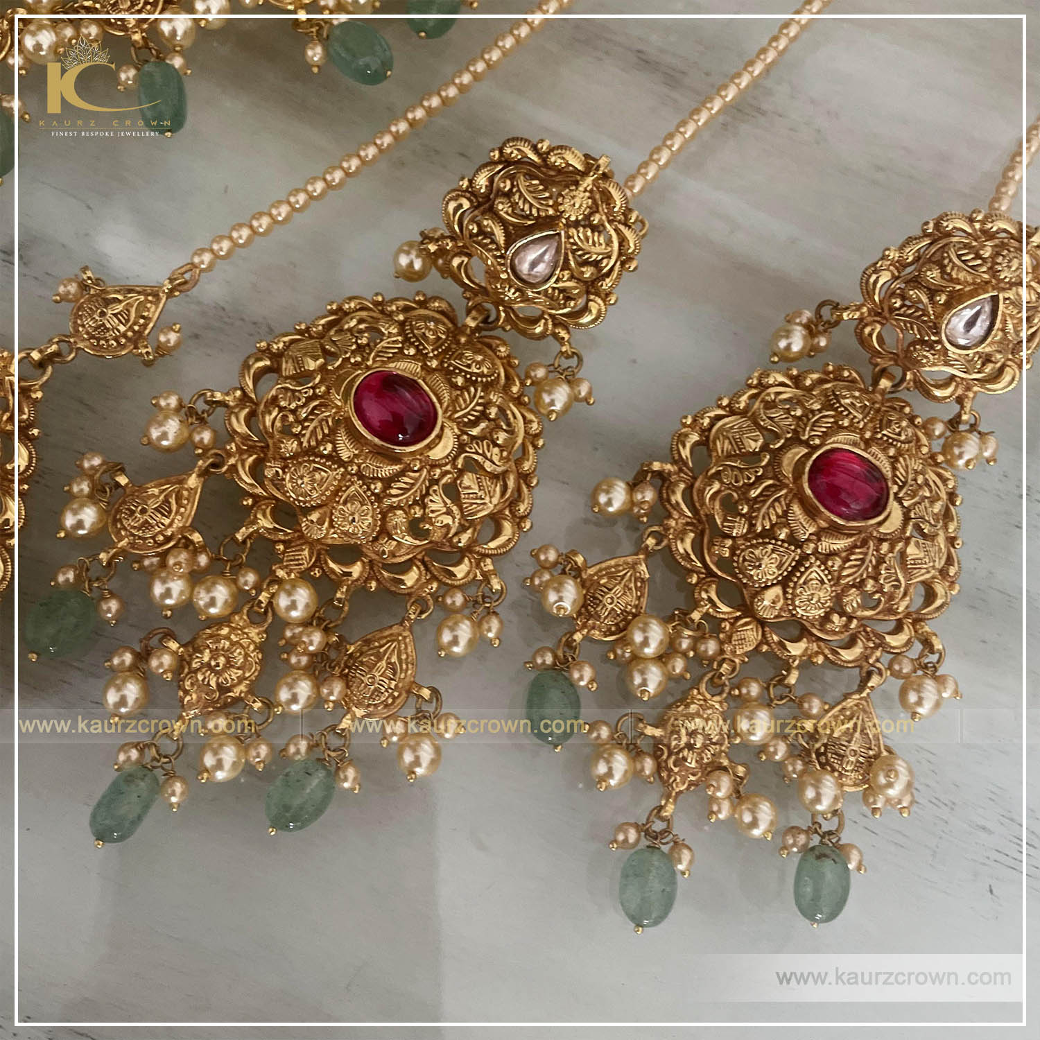 Ruhma Traditional Antique Gold Plated Choker Set , kaurz crown jewellery , punjabi jewellery , online jewellery store , gold palted , Earrings