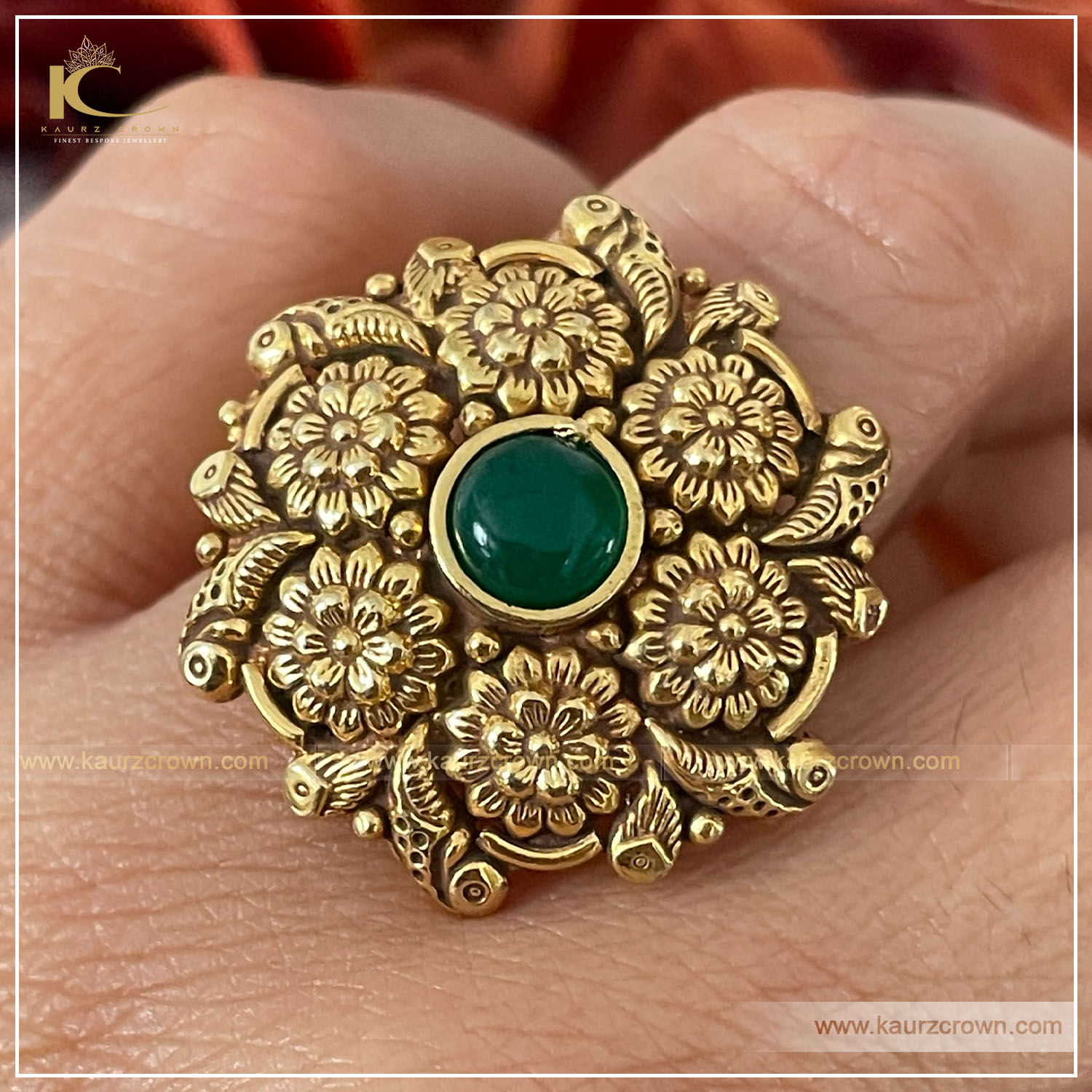 Sunat Traditional Antique Gold Plated Finger Ring , kaurz crown , finger ring , gold plated finger ring , online jewellery store , sunat finger ring , punjabi jewellery