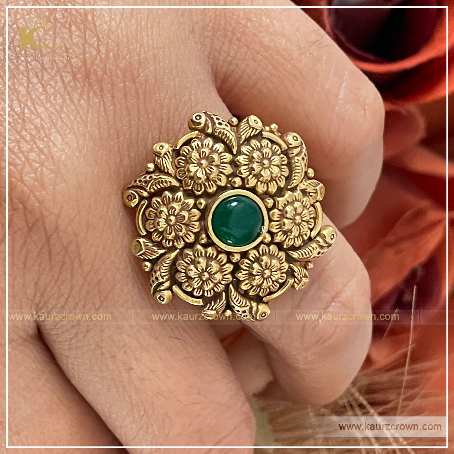 Sunat Traditional Antique Gold Plated Finger Ring , kaurz crown , finger ring , gold plated finger ring , online jewellery store , sunat finger ring , punjabi jewellery