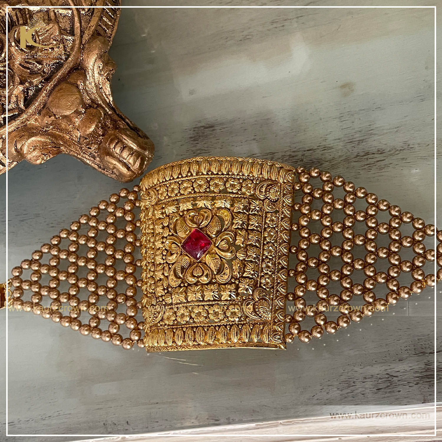 Wajiha Traditional Antique Gold Plated Baahi (Bracelet) , kaurz crown jewellery store , online jewellery store , traditional baahi